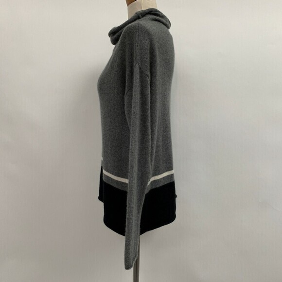 360 Cashmere Women's Sweater Medium Gray Black White 100% Cashmere Cowl Neck - Picture 2 of 11